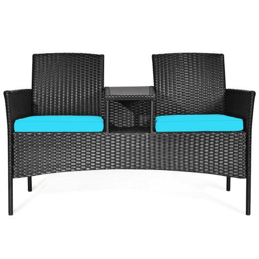 Wicker Patio Conversation Furniture Set with Removable Cushions and Table-Turquoise at Set Shop and Smile