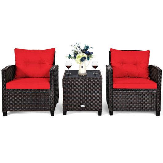 3 Pcs Patio Rattan Furniture Set Cushioned Conversation Set Coffee Table-Red at Set Shop and Smile