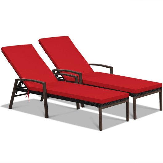 2 Pieces Patio Rattan Adjustable Back Lounge Chair with Armrest and Removable Cushions-Red at Set Shop and Smile