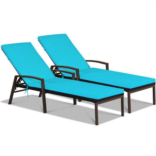 2 Pieces Patio Rattan Adjustable Back Lounge Chair with Armrest and Removable Cushions-Turquoise at Set Shop and Smile