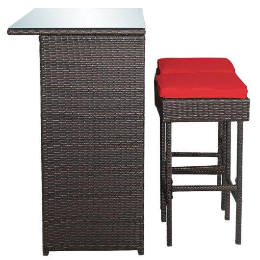 3PCS Patio Rattan Wicker Bar Table Stools Dining Set-Red at Set Shop and Smile