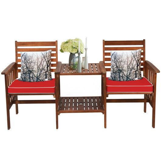3 pcs Outdoor Patio Table Chairs Set Acacia Wood Loveseat-Red at Set Shop and Smile
