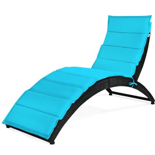 Folding Patio Rattan Portable Lounge Chair Chaise with Cushion-Turquoise at Set Shop and Smile