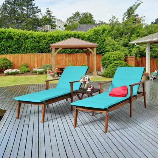 3 Pieces Portable Patio Cushioned Rattan Lounge Chair Set with Folding Table-Turquoise at Set Shop and Smile