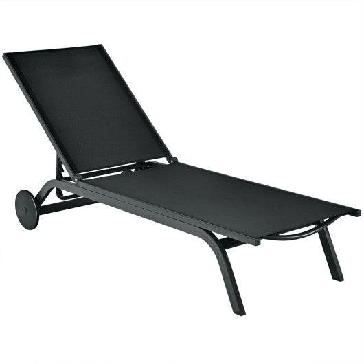 Aluminum Fabric Outdoor Patio Lounge Chair with Adjustable Reclining -Black at Set Shop and Smile