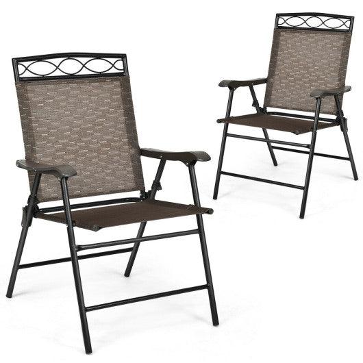 Set of 2 Patio Folding Chairs Sling Portable Dining Chair Set with Armrest at Set Shop and Smile