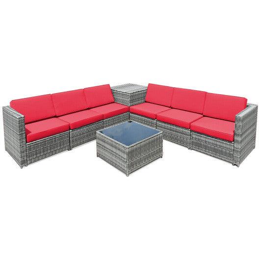 8 Piece Wicker Sofa Rattan Dinning Set Patio Furniture with Storage Table-Red at Set Shop and Smile