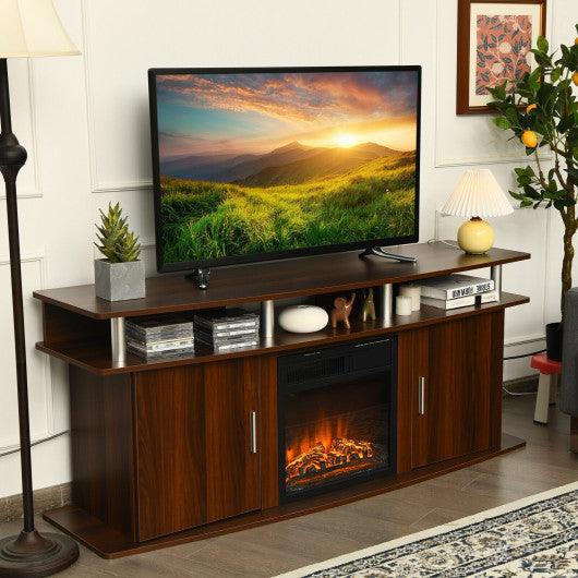 63 Inch TV Entertainment Console Center with 2 Cabinets-Walnut at Set Shop and Smile
