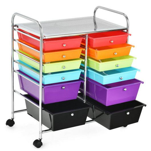 12 Drawers Rolling Cart Storage Scrapbook Paper Organizer Bins-Deep Multicolor at Set Shop and Smile