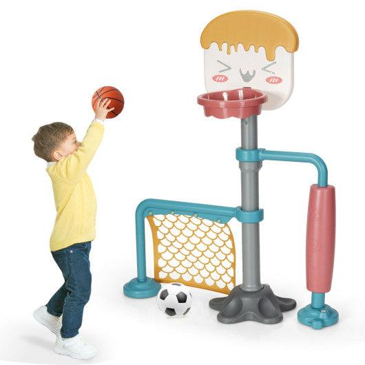 3-in-1 Height Adjustable Basketball Stand Set with Soccer and Roller at Set Shop and Smile