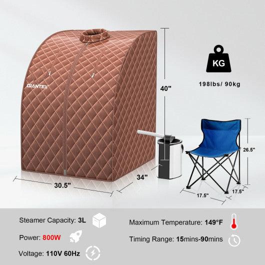 Portable Personal Steam Sauna Spa with 3L Blast-proof Steamer Chair-Coffee at Set Shop and Smile