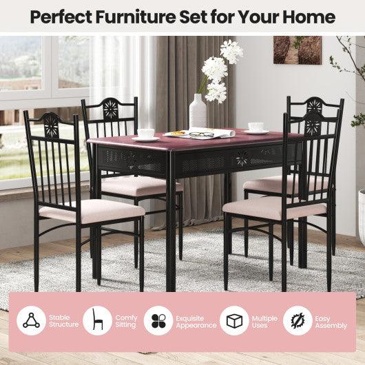 5 Pcs Dining Set Wood Metal Table and 4 Chairs with Cushions at Set Shop and Smile