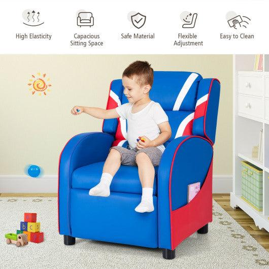 Kids Leather Recliner Chair with Side Pockets-Blue at Set Shop and Smile