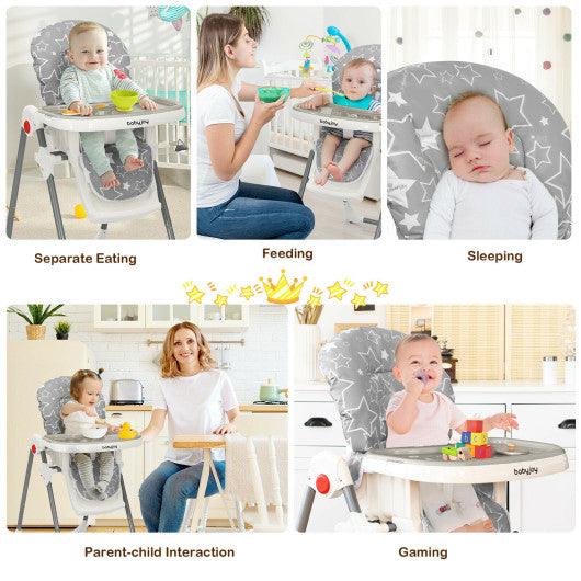 Folding Baby High Dining Chair with 6-Level Height Adjustment-Gray at Set Shop and Smile
