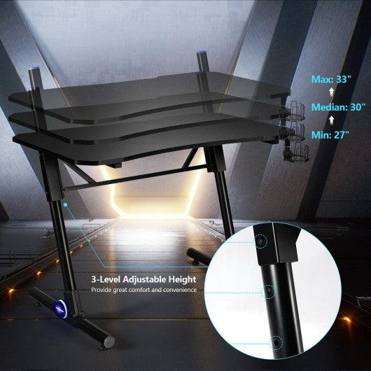 43.5 Inch Height Adjustable Gaming Desk with Blue LED Lights at Set Shop and Smile