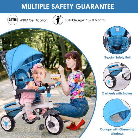 4-in-1 Detachable Baby Stroller Tricycle with Round Canopy -Blue at Set Shop and Smile