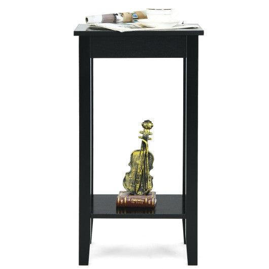 2-Tier Nightstand End Side Wooden Legs Table for Bedroom-Black at Set Shop and Smile