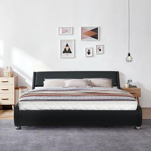 Full Size Faux Leather Upholstered Platform Bed Adjustable Headboard-Black at Set Shop and Smile