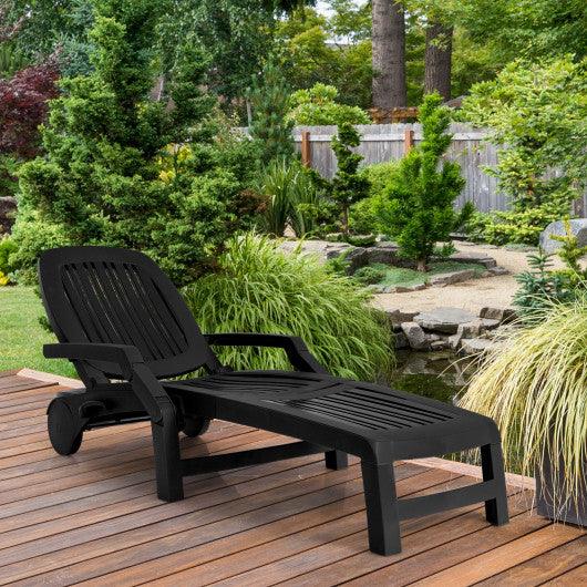 Adjustable Patio Sun Lounger with Weather Resistant Wheels-Black at Set Shop and Smile