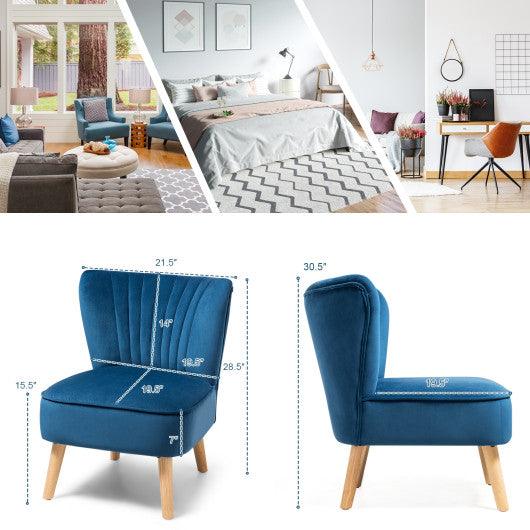 Modern Armless Velvet Accent Chair with Wood Legs-Blue at Set Shop and Smile