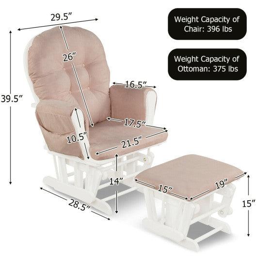 Wood Glider and Ottoman Set with Padded Armrests and Detachable Cushion-Pink at Set Shop and Smile