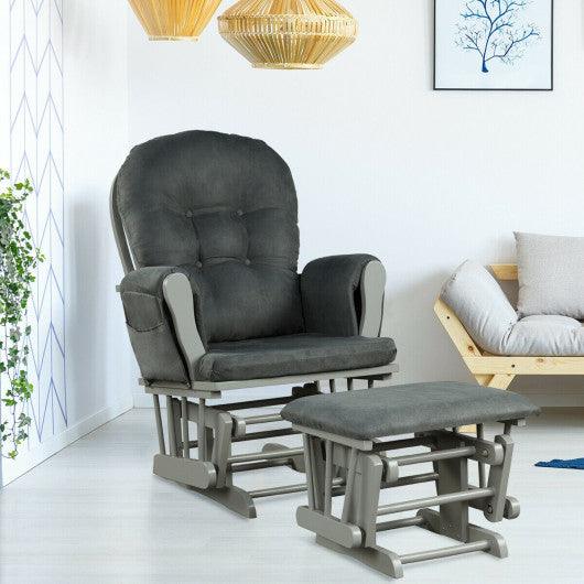 Wood Glider and Ottoman Set with Padded Armrests and Detachable Cushion-Dark Gray at Set Shop and Smile