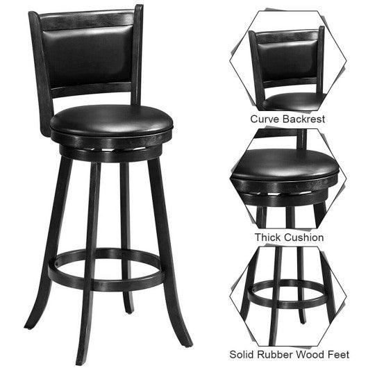 Set of 2 29 Inch Swivel Bar Height Stool Wood Dining Chair Barstool-Black at Set Shop and Smile