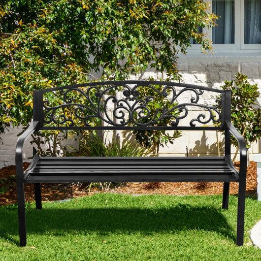 50 Inch Patio Park Steel Frame Cast Iron Backrest Bench Porch Chair at Set Shop and Smile
