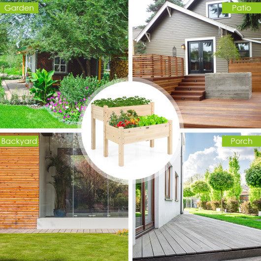 2 Tier Wooden Elevated Planter Box with Legs and Drain Holes for Balcony and Yard at Set Shop and Smile