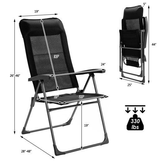 2 Pcs Portable Patio Folding Dining Chairs with Headrest Adjust for Camping -Black at Set Shop and Smile