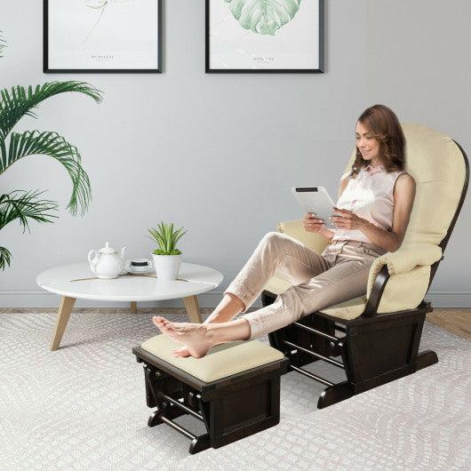 Wood Baby Glider and Ottoman Cushion Set with Padded Armrests for Nursing-Beige at Set Shop and Smile