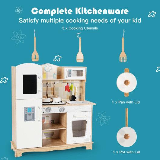 Wooden Kids Pretend Kitchen Playset Cooking Play Toy with Utensils and Sound at Set Shop and Smile