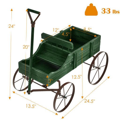 Wooden Wagon Plant Bed With Wheel for Garden Yard-Green at Set Shop and Smile