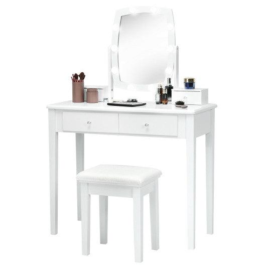 Vanity Table Set with Lighted Mirror for Bedroom and Dressing Room-White at Set Shop and Smile