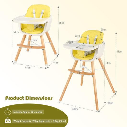 3-in-1 Convertible Wooden High Chair with Cushion-Yellow at Set Shop and Smile