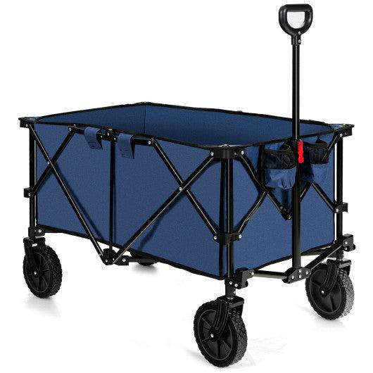 Outdoor Folding Wagon Cart with Adjustable Handle and Universal Wheels-Navy at Set Shop and Smile