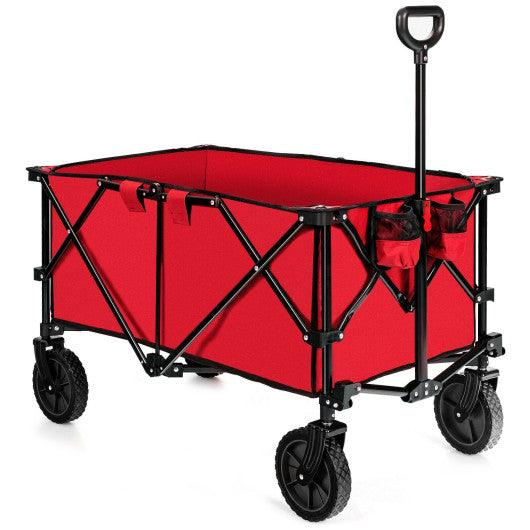 Outdoor Folding Wagon Cart with Adjustable Handle and Universal Wheels-Red at Set Shop and Smile