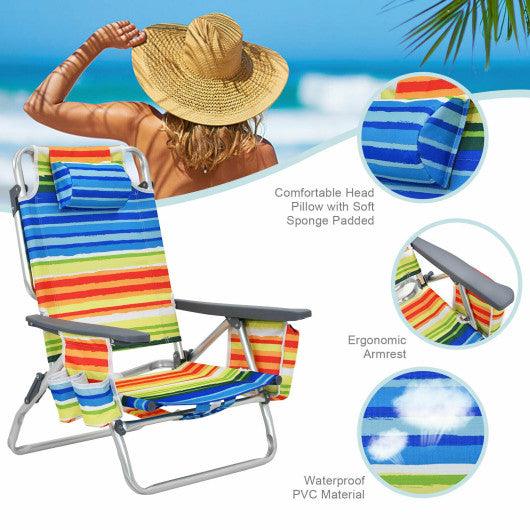 4-Pack 5-Position Outdoor Folding Backpack Beach Reclining Chair with Pillow-Yellow at Set Shop and Smile