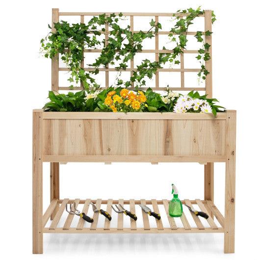 Costway Raised Garden Bed Elevated Wooden Planter Box with Trellis at Set Shop and Smile