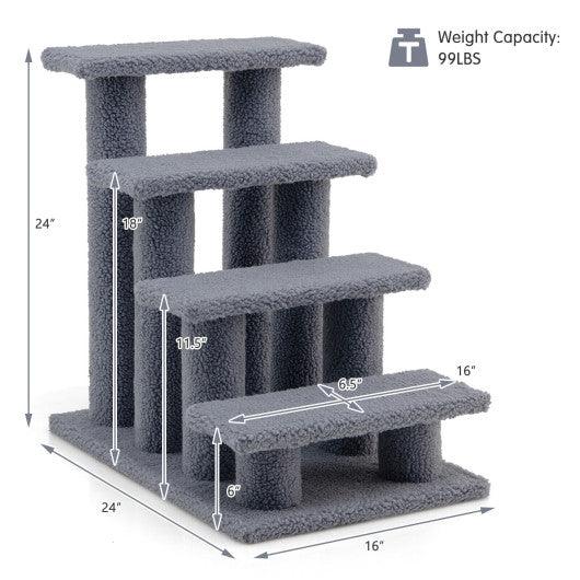 24 Inch 4-Step Pet Stairs Carpeted Ladder Ramp Scratching Post Cat Tree Climber-Gray at Set Shop and Smile