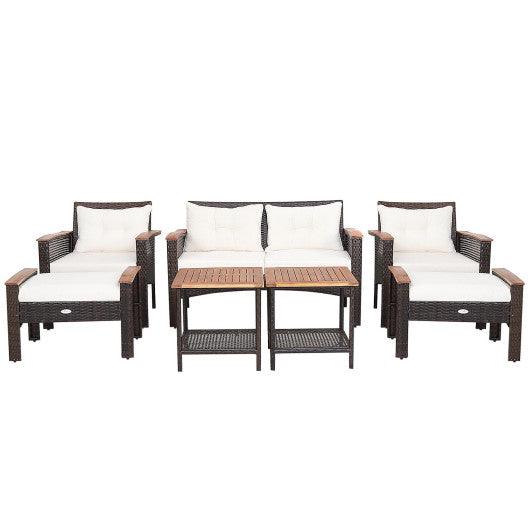 7 Pieces Patio Rattan Cushioned Conversation Furniture Set at Set Shop and Smile