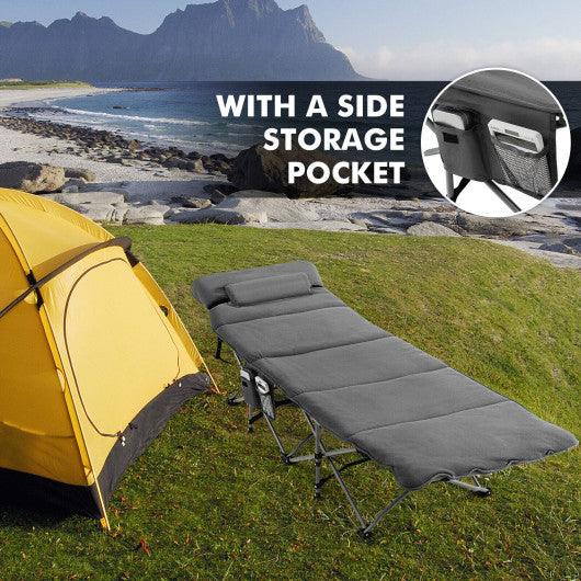 Folding Retractable Travel Camping Cot with Mattress and Carry Bag-Gray at Set Shop and Smile