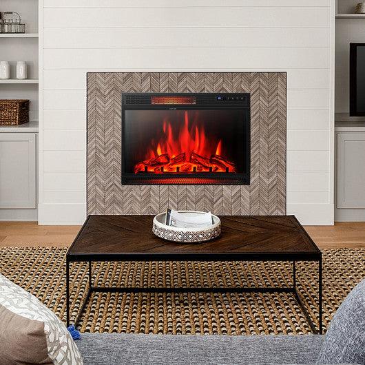 28 Inch Electric Freestanding and Recessed Fireplace with Remote at Set Shop and Smile