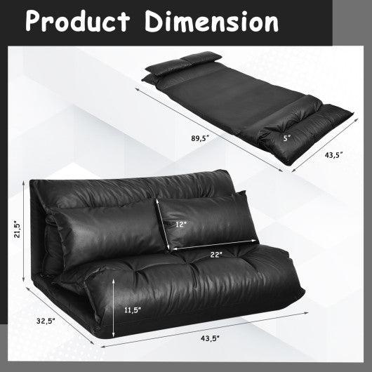 Foldable PU Leather Leisure Floor Sofa Bed with 2 Pillows-Black at Set Shop and Smile