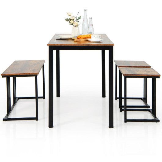 4 Pieces Industrial Dining Table Set with Bench and 2 Stools-Brown at Set Shop and Smile