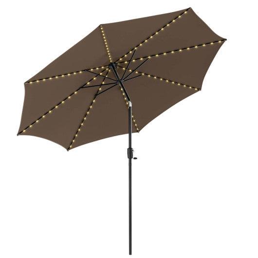 10 Feet Patio Umbrella with 112 Solar Lights and Crank Handle-Coffee at Set Shop and Smile