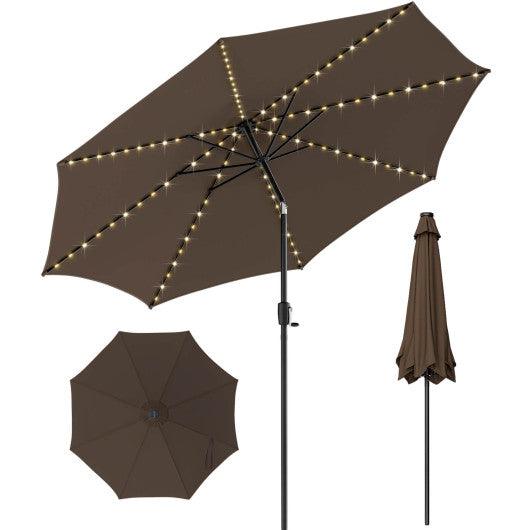 10 Feet Patio Umbrella with 112 Solar Lights and Crank Handle-Coffee at Set Shop and Smile
