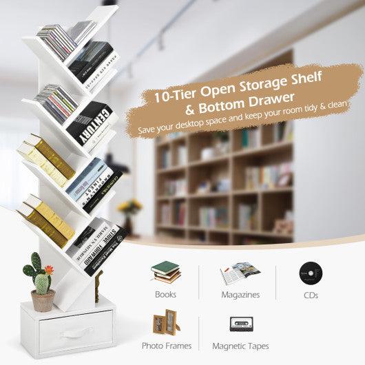 10-tier Tree Bookshelf with Drawer Free-standing Storage Bookcase at Set Shop and Smile