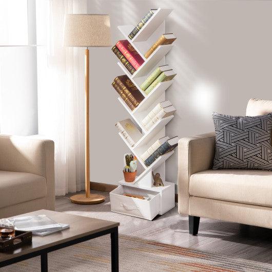 10-tier Tree Bookshelf with Drawer Free-standing Storage Bookcase at Set Shop and Smile
