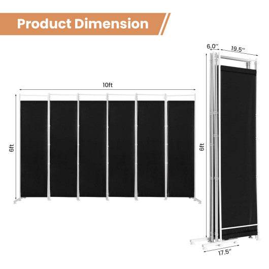 6-Panel Room Divider Folding Privacy Screen -Black - Set Shop and Smile